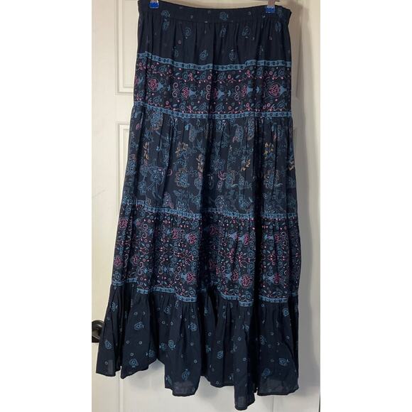 Chadwicks Dresses & Skirts - Chadwick's Navy Multi Color Tired Lined Elastic Waist Boho Peasant Skirt M